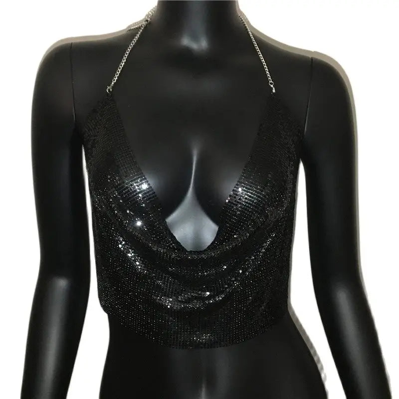 Top Glamour Crystal - Dos nu & chaîne Métalliques