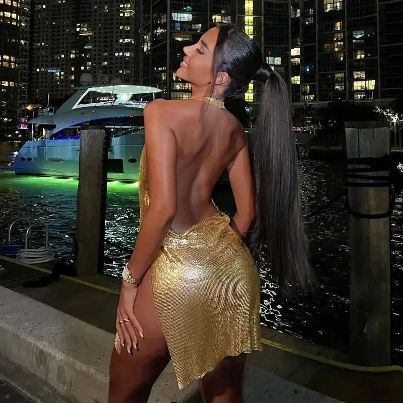 Robe Gold Muse - Dos nue & Paillettes Luxe