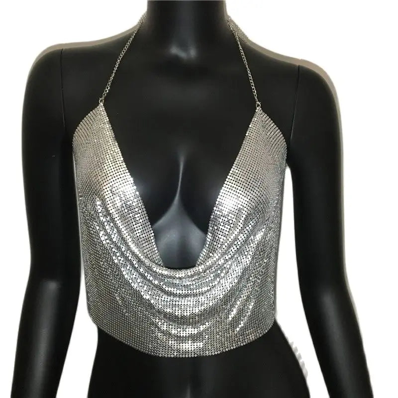 Top Glamour Crystal - Dos nu & chaîne Métalliques