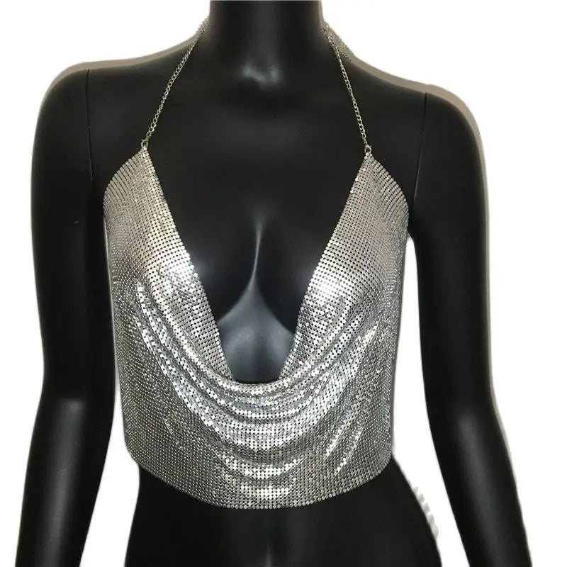 Top Glamour Crystal - Dos nu & chaîne Métalliques