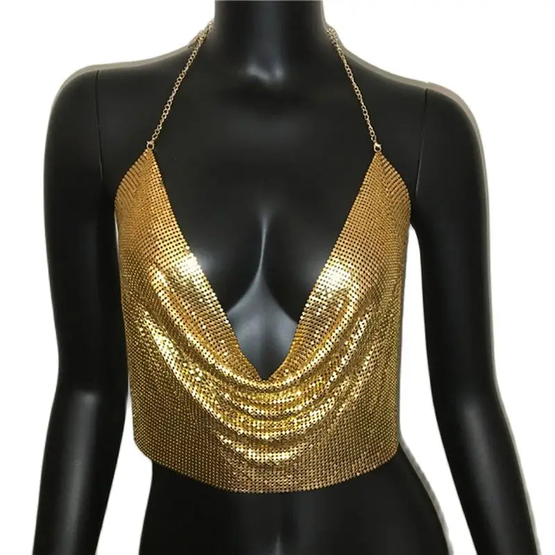 Top Glamour Crystal - Dos nu & chaîne Métalliques